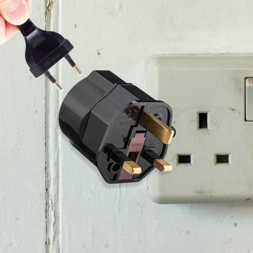 ДОРОЖНЫЙ АДАПТЕР АДАПТЕР ЕС РОЗЕТКА АНГЛИЯ ПОЛЬША ЧЕРНЫЙ ПРЕДОХРАНИТЕЛЬ