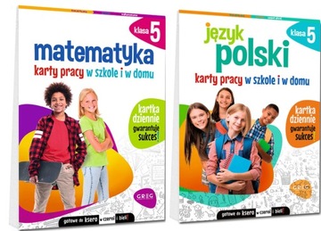 MATEMATYKA + JĘZYK POLSKI KLASA 5 KARTY PRACY W SZKOLE DOMU ĆWICZENIA GREG