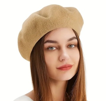 BERET FRANCUSKI Z ANTENKĄ STYLOWY KLASYCZNY DAMSKI KHAKI UNIWERSALNY