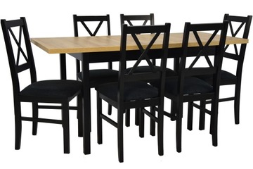 Drewniany stół czarny DĄB + 6 krzeseł KRZYŻAK