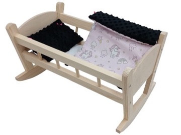 KOŁYSKA DLA LALEK DREWNIANA + POŚCIEL