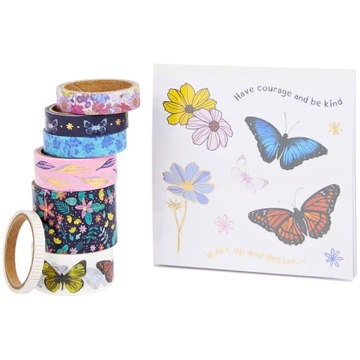 WASHI TAPE TAŚMA DEKORACYJNA PAPIEROWA 7 SZTUK NAKLEJKI KSIĄŻECZKA