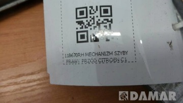 118670RH MECHANIZMUS OKNO PRAVÝ PŘEDNÍ CITROEN C1