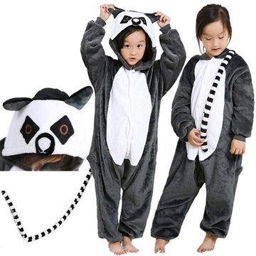 PIŻAMA KIGURUMI KOSTIUM ONESIE SZARY LEMUR PRZEBRANIE KOMBINEZON DZIECI 130