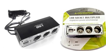 ROZDZIELACZ ROZGAŁĘŹNIK ZAPALNICZKI + USB 3WEJŚCIA
