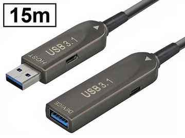 Przedłużacz USB3.1 SuperSpeed+ 10Gb/s A/wtyk-A/gniazdo optyczny 15m