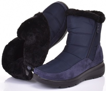 WYGODNE ŚNIEGOWCE NA ZAMEK OCIEPLANE DAMSKIE BUTY ZIMOWE GRANATOWE