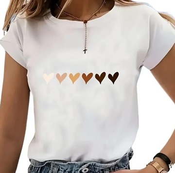 T-SHIRT DAMSKI KOSZULKA NADRUK 3D KOLOROWE SERCA 2XL