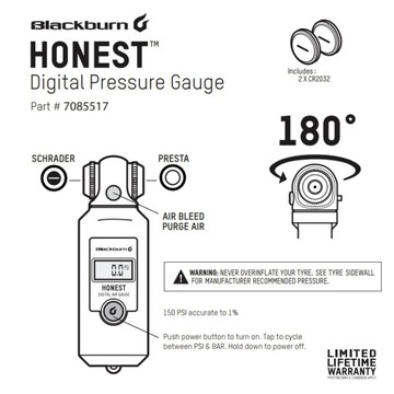 Манометр BLACKBURN HONEST, 150 фунтов на квадратный дюйм