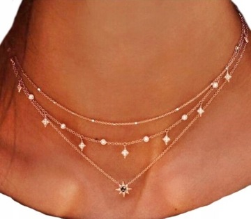 Złoty Naszyjnik choker boho gwiezdny celebrytka