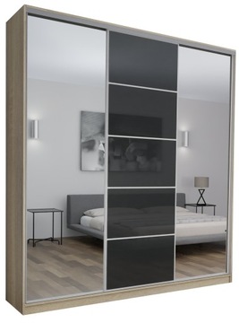 SZAFA PRZESUWNA GARDEROBA - 3D1L TORONTO 200x250 SONOMA LACOBEL+2xLUSTRO