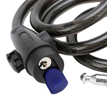 Rowerowa blokada antykradzieżowa ze spiralną stalową linką. Blokada