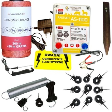 PASTUCH ELEKTRYCZNY ZESTAW 8 CZĘŚCIOWY DLA BYDŁA KONI MAŁYCH ZWIERZĄT