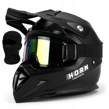 KASK MOTOCYKLOWY CROSS HORN ENDURO QUAD POD INTERKOM+ GOGLE KOMINIARKA XS