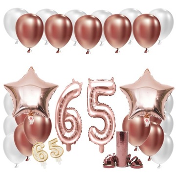 ZESTAW BALONY 65 URODZINY ROSE GOLD ROCZNICA ŚLUBU 100 CM