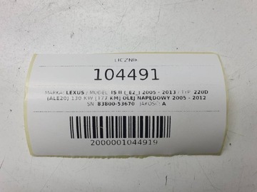 PŘÍSTROJOVÁ DESKA BUDÍKY 83800-53670 LEXUS IS 220 2.2 D EU