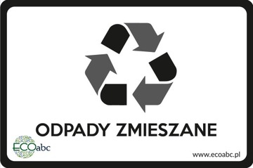 Naklejka na Kosz Segregacji Śmieci 30x20cm Odpady zmieszane duża pojemnik