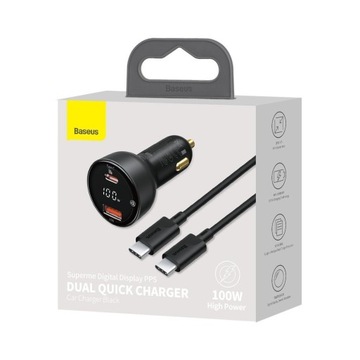 АВТОМОБИЛЬНОЕ ЗАРЯДНОЕ УСТРОЙСТВО BASEUS ДЛЯ ТЕЛЕФОНА + КАБЕЛЬ USB USB-C 100Вт 20В 5А