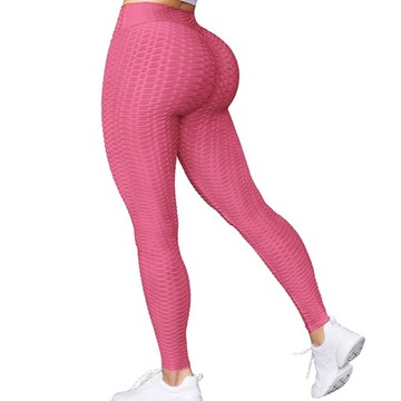 LEGGINSY SPORTOWE KARBOWANE WYSOKI STAN RÓŻOWE XL
