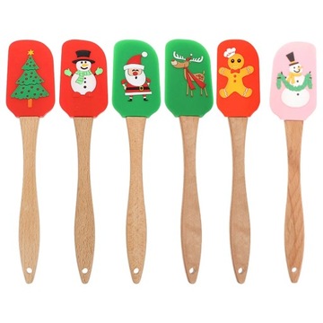 6 Pcs Party Tableware Butter Applicator Silicon Spatula Wood Christmas