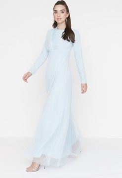 Trendyol Tiulowa sukienka maxi z piórami XL