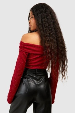 AC23120 *БОДИ BOOHOO PETITE GLITTER, ОТКРЫТЫЕ ПЛЕЧА, Оборки S