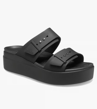 Crocs Brooklyn Buckle Low Wedge klapki sandały damskie czarne 42-43