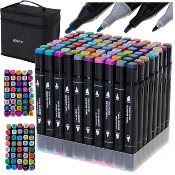 MARKERY DWUSTRONNE ALKOHOLOWE W ETUI 80 + PODSTAWKA