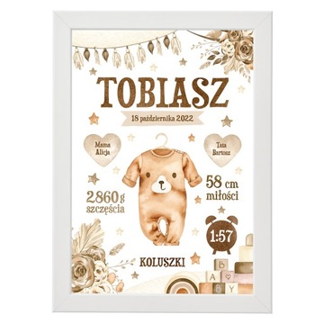 METRYCZKA z ramką urodziny chrzest personalizacja