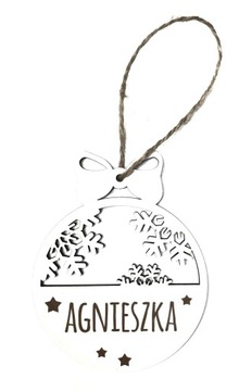 DREWNIANA BOMBKA NA CHOINKĘ Z IMIENIEM BIAŁA 10CM