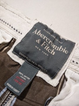 Bawełniane szorty męskie w brązową kratkę z troczkami Abercrombie 34 pas85