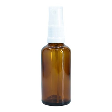 Butelka szklana 50 ml brązowa z atomizerem białym