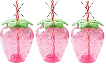 3 SZT KUBEK KUBKI TRUSKAWKA RÓŻOWY PLASTIKOWY NA WODĘ DRINKI