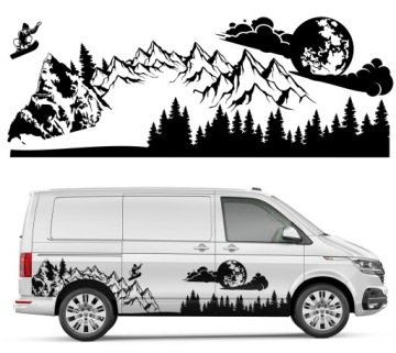 Nálepka Grafika na karavan přívěs Horské Pásmo Les Snowboard 94x257