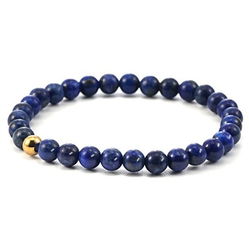 BRANSOLETKA DAMSKA KORALIKI KAMIEŃ LAPIS LAZULI ZE ZŁOTĄ KULKĄ 6mm