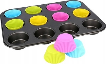 СИЛИКОНОВЫЕ ФОРМЫ ДЛЯ КЕКСОВ, МАФФИНЫ, ФОРМА ДЛЯ ВЫПЕЧКИ, ЧАШКИ, 12 ШТ.