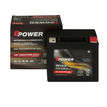 Akumulator BPOWER YP14-3 12V 12Ah 230A zam. YTX14L-BS GYZ16HL