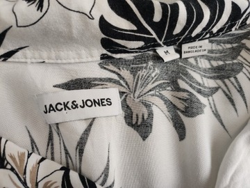 JACK&JONES Wakacyjna KOSZULA Biała w motyw roślinny monstera kwiaty M