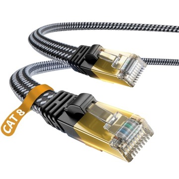 Kabel Ethernet CAT8 o długości 2 m, szybka nylonowa sieć LAN 40 Gb/s 2000 MHz, czarny 2 m