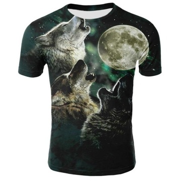 T-SHIRT MĘSKI KOSZULKA 3D Z NADRUKIEM WILKA WOLF, 6XL