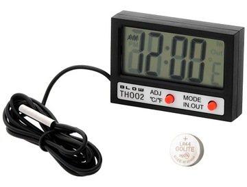 TERMOMETR LCD ELEKTRONICZNY SAMOCHODOWY PANELOWY ZEGAR SONDA BATERIA ZESTAW