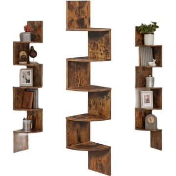 PÓŁKA NAROŻNA SZAFKA ŚCIENNA Z 5 PÓŁKAMI DĄB RUSTYKALNY LOFT 127,5cm x 20cm