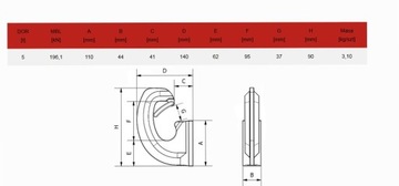 Hak spawany do przyspawania 5 ton uchwyt, klasa 80 Typ C