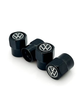 NAKRĘTKI NA WENTYLE VOLKSWAGEN WENTYLKI KAPTURKI LOGO CZARNE METALOWE 4 SZT