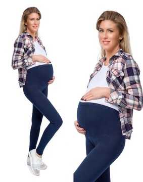 LEGGINSY CIĄŻOWE bawełniane getry z panelem ciążowym L