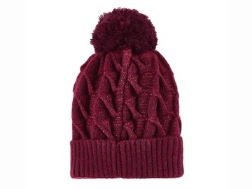 Czapka Tommy Hilfiger WOMEN POM POM BEANIE DEEP BURGUNDY PUDEŁKO