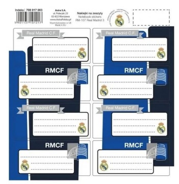 NAKLEJKI NALEPKI NA ZESZYTY REAL MADRYT WZÓR NR. 4
