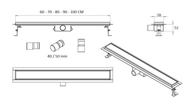 SANITLINE Линейный слив MATT BLACK 90см 2IN1 LOW