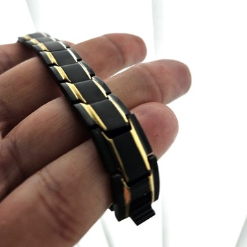Bransoletka magnetyczna męska zdrowotna CZARNO-ZŁOTA 19cm Prezent Versatile