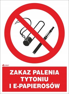 NAKLEJKA ZAKAZ PALENIA TYTONIU I E-PAP znak 15x20